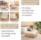 OIAHOMY Large Blanket Basket For Living Room, Rectangle Woven Baskets for Storage, Nursery Toy Storage With Handle-22”x17”x12”-Gradient Light Yellow