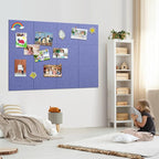 Large Bulletin Board 48" x 36" - 12 Pack Felt Wall Tiles with 60 Pcs Safe Removable Adhesive Tabs & 40 Pcs Pushpins, Cork Board for Office, School & Dart Wall Protector - Purple Blue