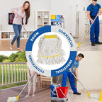 KULED Heavy Duty Industrial Mop, Commercial Cotton Mop with 59 Inch Handle, Looped-End String Wet Mops with 2 Heads for Floor Cleaning, Workshop, Warehouse, Home and Garage