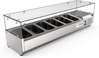 KoolMore SDC-6P-SG Condiment Prep Rail Station with Sneeze Guard, 59 Inch, Silver