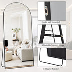 Floor Full Length Mirror, Arched Mirrors Full Length 81"x41" Freestanding Large & with Aluminum Frame&Wall Mounted & Hanging or Leaning& Full Body Mirror for Bedroom, Black