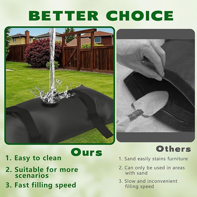 Umbrella Base Water Weight Set of 4, Patio Fillable Water Bags for Weight, Heavy Duty Furniture Outdoor Weights to Hold Down Umbrella Stand Patio Garden Backyard Black (4-PCS)
