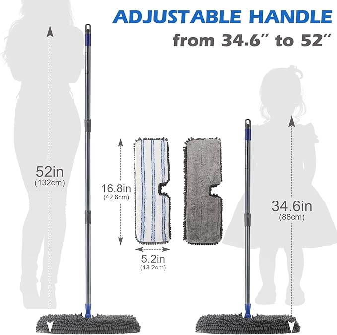 Microfiber Mops for Floor Cleaning, Masthome Dust Mop with 4 Washable Pads, 2-SidedMicrofiber Flip Mop for Wet & Dry Use, Flat Floor Mops for Hardwood, Laminate, Vinyl,Kitchen, Tile -1 Scraper