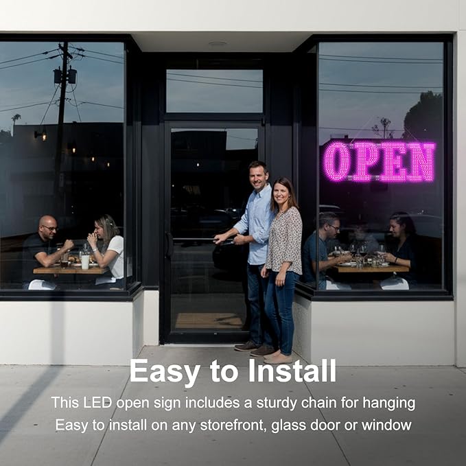 30" x 10" Large LED Open Signs with Remote Control 14 Modes Dimmable Open Sign for Business Window Stores Retail and Restaurant Pink
