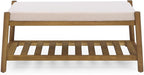 Upholstered Entryway Bench, Bedroom Bench for End of Bed, Dining Bench with Padded Seat for Kitchen, Living Room, Fabric Rubber Wood Indoor Bench (Beige)