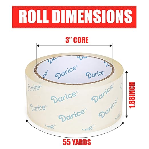 Darice Packing Tape with Dispenser, Heavy-Duty 2 Pack Packaging Tape 1.8” x 55 Yds Clear Tape for Moving, Shipping, and Box Sealing, 3-inch Core
