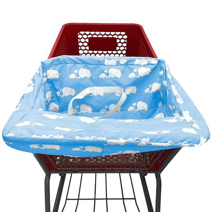 Portable Shopping Cart Cover | High Chair and Grocery Cart Covers for Babies, Kids, Infants & Toddlers ✮ Includes Free Carry Bag ✮ (Simple Blue Elephant)