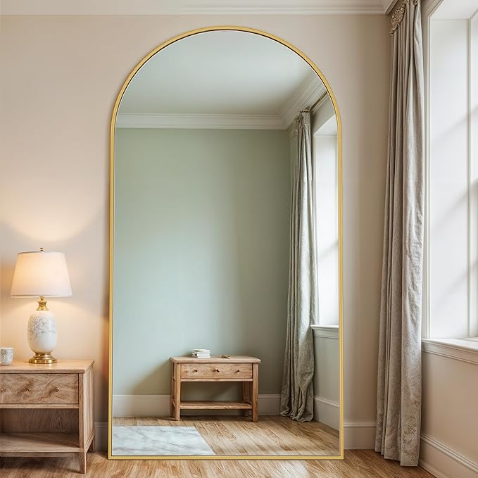 Full Length Mirror, 81" x 41" Arched Full Body Mirror Large Standing Floor Mirrors, Mirrors for Bedroom, Bathroom, Living Room Standing or Wall Leaning, Gold