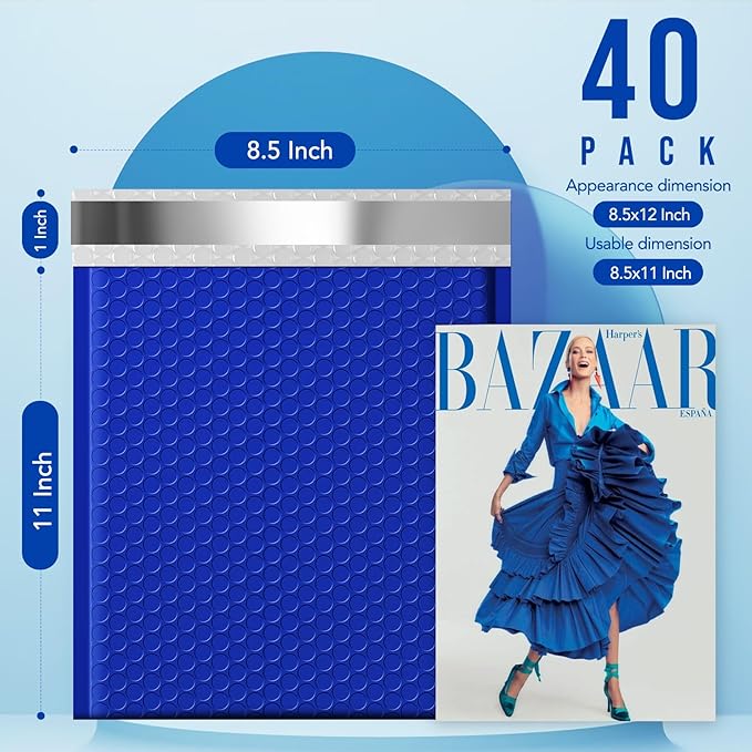 Fuxury Bubble Mailers 8.5x12 Inch 40 Pack Large Bubble Envelopes Opaque Cushioning Mailer for Small Business Mailing Books Clothes Makeup Supplies Royal Blue #2