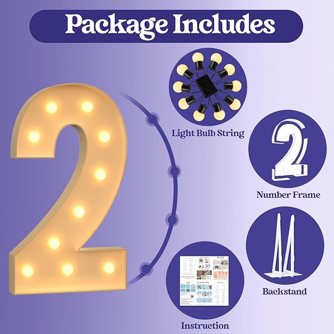 4FT Large Light Up Numbers, Marquee Numbers 2 for 21st Birthday Decorations for Boy Girl, Giant Light Up Numbers for Party Anniversary, Big Marquee Letters Pre-Cut Mosaic Numbers for Balloons