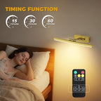 JUSHENG Battery Operated Picture Lights for Wall Brass 3CCT Dimmable Gallery Lights with Remote and Timer Wireless Painting Lights for Artwork, Display, Portraits 15.35'' Inch 3W