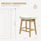 Counter Height Bar Stools Set of 2 for Kitchen Counter Backless Farmhouse Kitchen Island Barstools with Upholstered Faux Leather Saddle Seat and Solid Wood Legs Modern 24 inch Bar Chairs, White