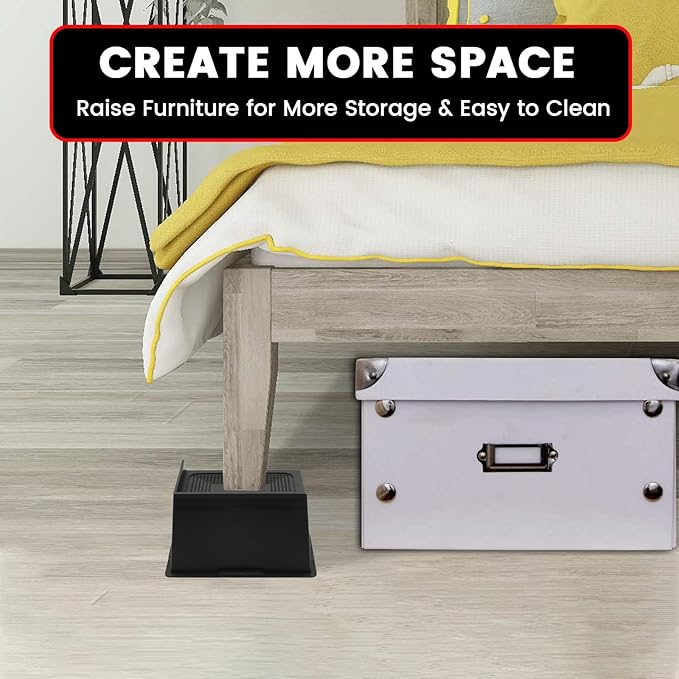 Bed Risers 4 Inch Heavy Duty, Oversized Furnitures Risers 4 inch Support 6000 lbs, Bed Table Rising Blocks, Fits for Couch, Sofa, Chair, Furniture Lifts 6 Pack（Black 4'' 6 Pack）