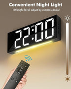 Alampan 12" Large Digital Wall Clock with Remote Control, USB Powered, Corded RGB LED Clock with Full Screen Display, Big Numbers, for Classroom, Living Room, Elderly, Wall Mounted, DST, KSJ-01, Black