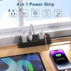 Wall Mount Power Strip,Flat Plug Power Strip with Switch,6ft Extension Cord,4 Outlets, Flexible Installation for Home, Office,and School,ETL Listed,Black (6ft,4 outlets)