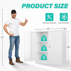 SISESOL 36 inch Storage Cabinet with Doors and Shelves,White Metal Storage Cabinet,Small Locking Metal Cabinets,Short Steel Counter Cabinets with Lock for Garage Home Office Pantry
