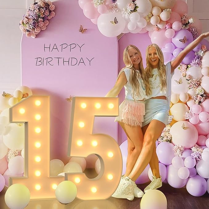 4FT Light Up Numbers, Large Marquee Numbers for 5th 15th 50th Birthday Decorations, Giant Light Up Numbers for Party Anniversary, Marquee Letters, Pre-Cut DIY Mosaic Numbers for Balloons 5