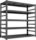 Garage Shelving Units, Heavy Duty 5-Tier Storage Shelves, Metal Adjustable Storage Rack, Steel Shelves, 2750 lbs Capacity, Industrial Shelving for Heavy Tools (Black, 18"Dx47"Wx78"H, 5-tier)