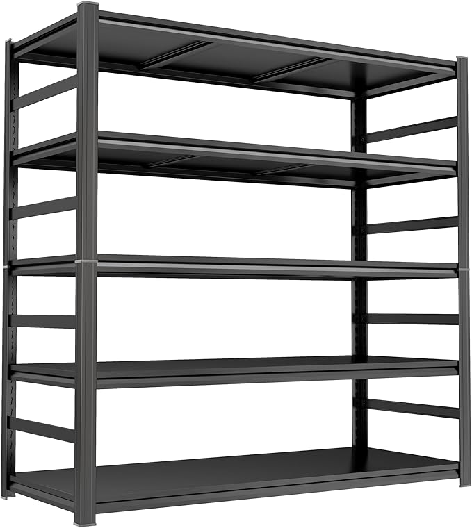 Garage Shelving Units, Heavy Duty 5-Tier Storage Shelves, Metal Adjustable Storage Rack, Steel Shelves, 2750 lbs Capacity, Industrial Shelving for Heavy Tools (Black, 18"Dx47"Wx77"H, 5-tier)