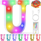 mooncow Rechargeable Light Up Letters,Colorful Marquee Letters with Remote,Gift Wrap Gifts,Bedroom Home Bar Party Decor (U)