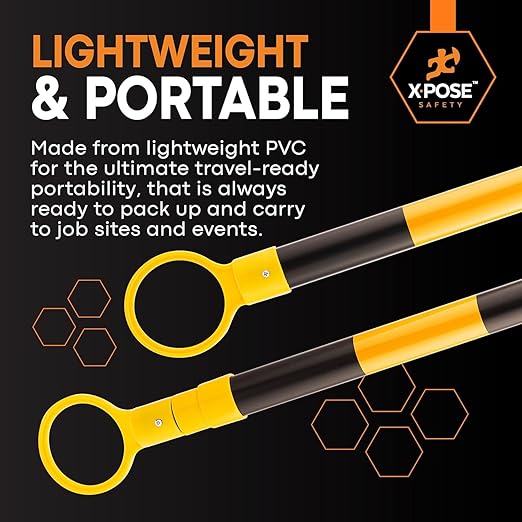 Retractable Barrier for Safety Traffic Cones - 2" OD - Large Yellow and Black Bar Barricade - for Road Construction, Parking, Warning, Temporary Security Divider (100, Yellow & Black, 53" x 84")