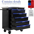 5-Drawer Heavy-Duty Rolling Steel Tool Cart with Handle&Wheels, Metal Storage Organizer Cabinet, Tool Chest for Efficient Tool Storage in Garage, Warehouse, Workshop, Repair Shop, Blue