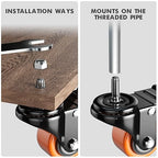 2 Inch Caster Wheels, Threaded Stem Casters Set of 4 Heavy Duty, 1/2"-13 x 1 (Screw Diameter 1/2", Stem Length 1"), Safety Dual Locking Industrial Castors, Wheels for Cart, Furniture