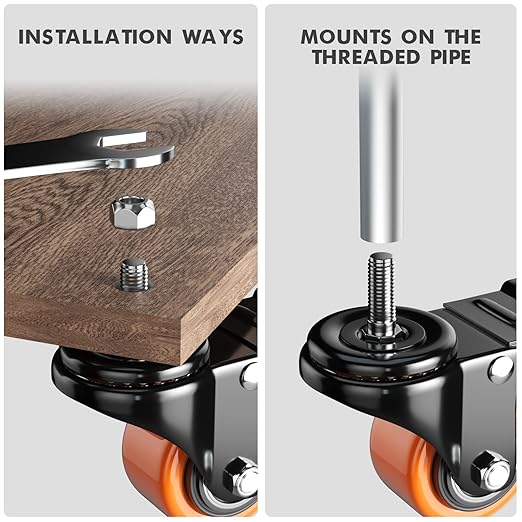 2 Inch Caster Wheels, Threaded Stem Casters Set of 4 Heavy Duty, 1/4"-20x1 (Screw Diameter 1/4", Stem Length 1"), Safety Dual Locking Industrial Castors, Wheels for Cart, Furniture