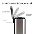 Amazon Basics Smudge Resistant Small Rectangular Trash Can With Soft-Close Foot Pedal, Brushed Stainless Steel, 12L/3.2 Gal, 11.3x9.9x15.1 in, Satin Nickel Finish
