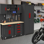 Garage Cabinets Storage System，12PCS Workshop Set with Steel Cabinet Drawers, Rolling Chest, Workbench, Pegboard for Tool Organization