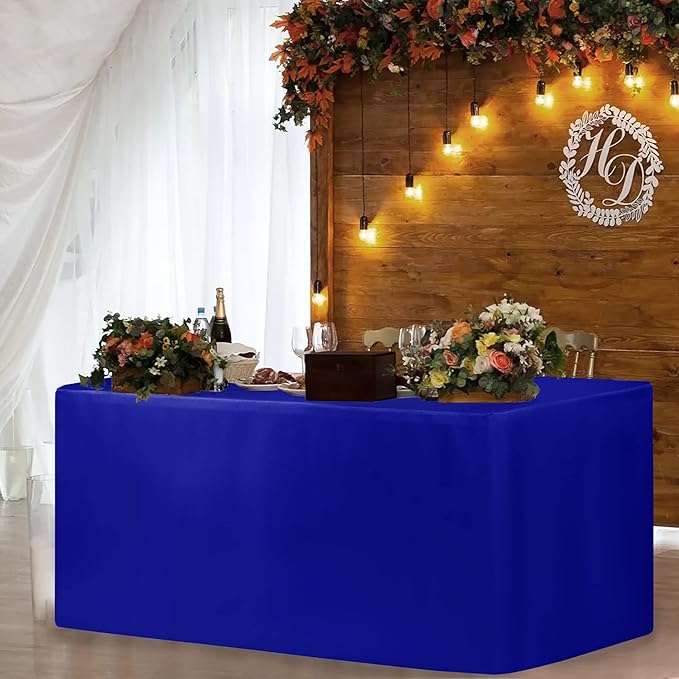 HolidayIdeas 2 Pack Square Fitted Table Covers - 34 x 34 Inch -Card Table Clothes Washable Tablecloth Protectors for Parties, Holiday Dinner, Trade Show, Vendor Stand, Royal Blue