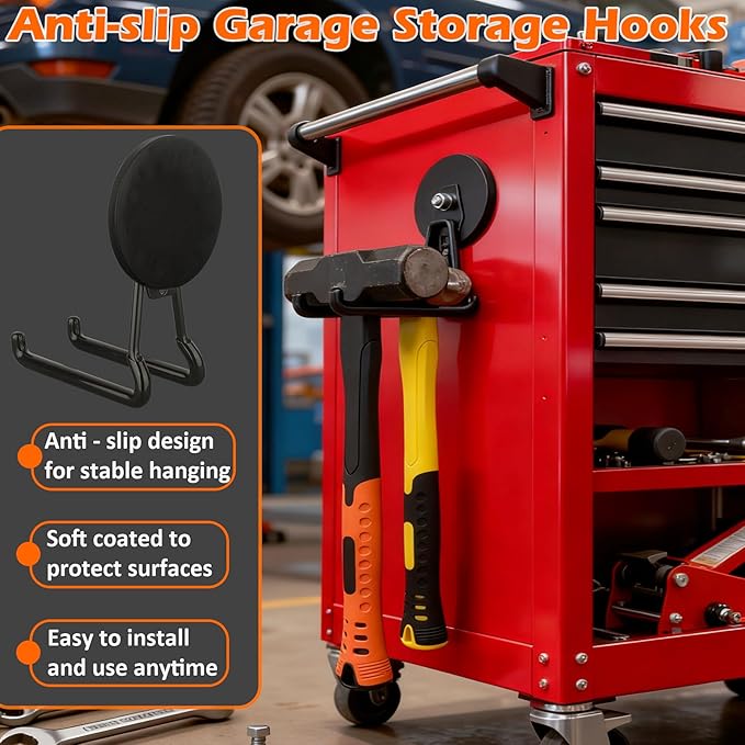 MUTUACTOR Updated Magnetic Hooks Heavy Duty,40lbs Anti-Scratch Garage Large Magnet Hooks,2PCS Super Strong Magnetic Garage Hooks for Organizing Impact Drivers Trailer Cord Garden Tool Box