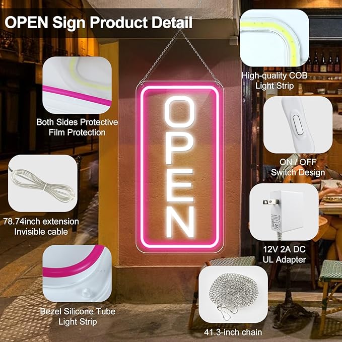 inShareplus 16"x 9" LED Neon Open Sign for Business, with ON/OFF Switch adapter, Ultra Bright Lighted Sign Open, Electric Light up Sign for Stores, Restaurants Offices Retail Shops Window Storefronts