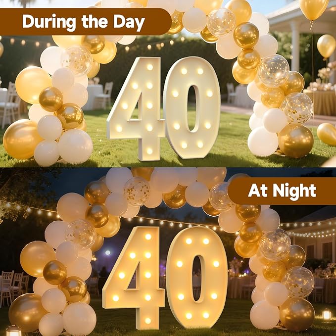 3FT Marquee Numbers 40, Large Light up Number 40 for Birthday Party Supplies, Sign, Backdrop, Happy 40th Birthday Decorations for 40 Years Old Women Men