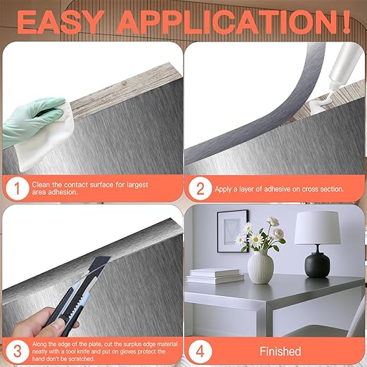 GSCIT Club Grey Silver Edge Banding, 2 Inch x 100ft Aluminum Brushed Edge Banding PVC Edge Trim for Cabinet Repair Furniture