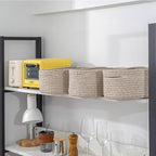 CubesLand Rectangle Organization/Storage Basket, Natural Cotton Rope Woven Baskets for Organizing, Small Basket for Kids, Baby Nursery, Cat Dog Toy Baskets, Organizer Bins for Shelves 3Pc Light Brown
