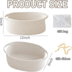 Woven Basket,Small Rope Storage Bin with Handles & Ribbon Bag, Organizer for Shelves Closets,Gift Basket Empty for Birthday,Books,Dog Toys,White/2 Pack