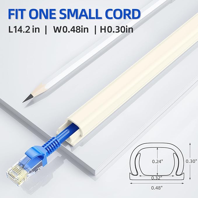 Delamu Beige Cord Hider, Cord Covers for 1 Wire on Wall, Mini Size Wire Covers for Cords on Wall, Paintable Cable Cover Raceway to Hide Speaker Wire, Ethernet Cable, W 0.48in H 0.30in