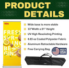 Custom Banner Pop up Banner Aluminum Deluxe Retractable Banner-Made in USA-33"x81" with Stand Roll up Banner for Business, Trade Shows, Stores, Advertising, Events