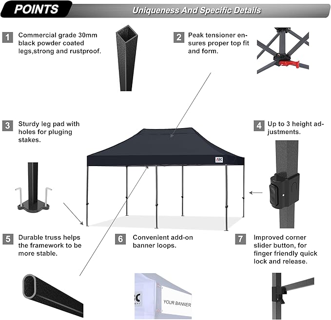 ABCCANOPY Patio Pop Up Canopy Tent 8x16 Commercial-Series (Black)