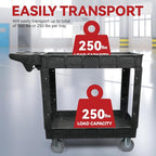 2-Shelf Rolling Utility Cart, Heavy-Duty Service and Tool Cart on Wheels, 40 x 17 Inch, 500 lb Load Capacity, Ideal for Garages, Warehouses, Church and Commercial Use