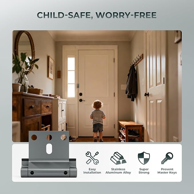5Pack Home Security Door Reinforcement Lock Childproof, Door Lock for Kid Safety, Door Latch Stopper for Front Door Inside Top of Door, Aluminum Construction Finish