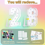 Marquee Numbers Colorful 28th Birthday Decoration: 4FT Large Light Up 28 Year Old Birthday Decorations Anniversary Backdrop Cardboard Sign 18 Colors Number 28 Mosaic Balloon Frame