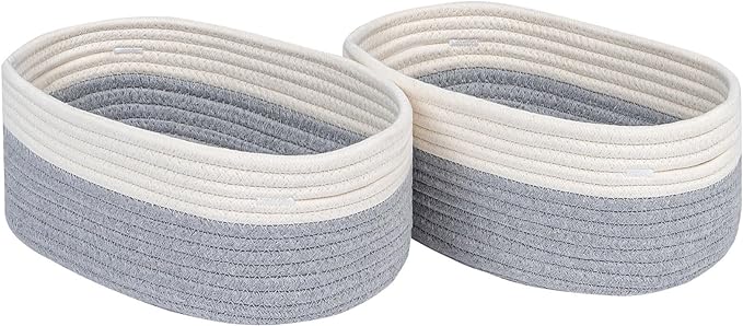 CubesLand Cube Shelf Storage Baskets for Organizing, Woven Shelf, Closet Bins Shelves Toy Basket Box Nursery Baby 2 Packs Organization Off White/Light Gray