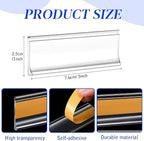 Yexiya 300 Pieces 3 x 1 Inch Label Holder Self Adhesive Clear Plastic Shelf Tag Sticking Price Label Holders with Paper Inserts Bulk for Supermarket School Library Bookshelves Mailbox Storage Bins