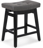 Counter Height Bar Stool Kitchen Counter Modern Backless Barstool with Upholstered Faux Leather Seat and Solid Wood Leg Farmhouse 24 inch Bar Chair, Grey + Black, 1pc