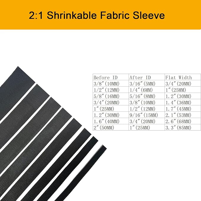 Heat Shrink Braided Sleeving 2:1 Shrinkable Fabric Cable Sheathing Wire Tubing Management Abrasion Protectors Flexibility 1" ID-9FT