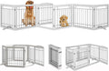Vantas Folding Pet Gate 144" Wide, 30" Tall No-Assembly Wooden Dog Gate with Door Walk Through, Freestanding Wire Pet Gate, Pet Puppy Safety Fence, with 2PCS Support - White