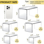 10 Pcs Acrylic Display Risers, 2 Sets Small Size Acrylic Risers Display Stands, 0.15" Thick Clear Shelf Riser, Risers Display Stands for Dessert, Candy, Figure, Perfume, Jewelry Showcase