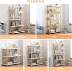 IOTXY 5-Tier Wooden Shelf Bookcase - Modern Open Bookshelf, Free Standing Storage Rack, Multifunctional Display Stand for Home and Office, White, Rectangle